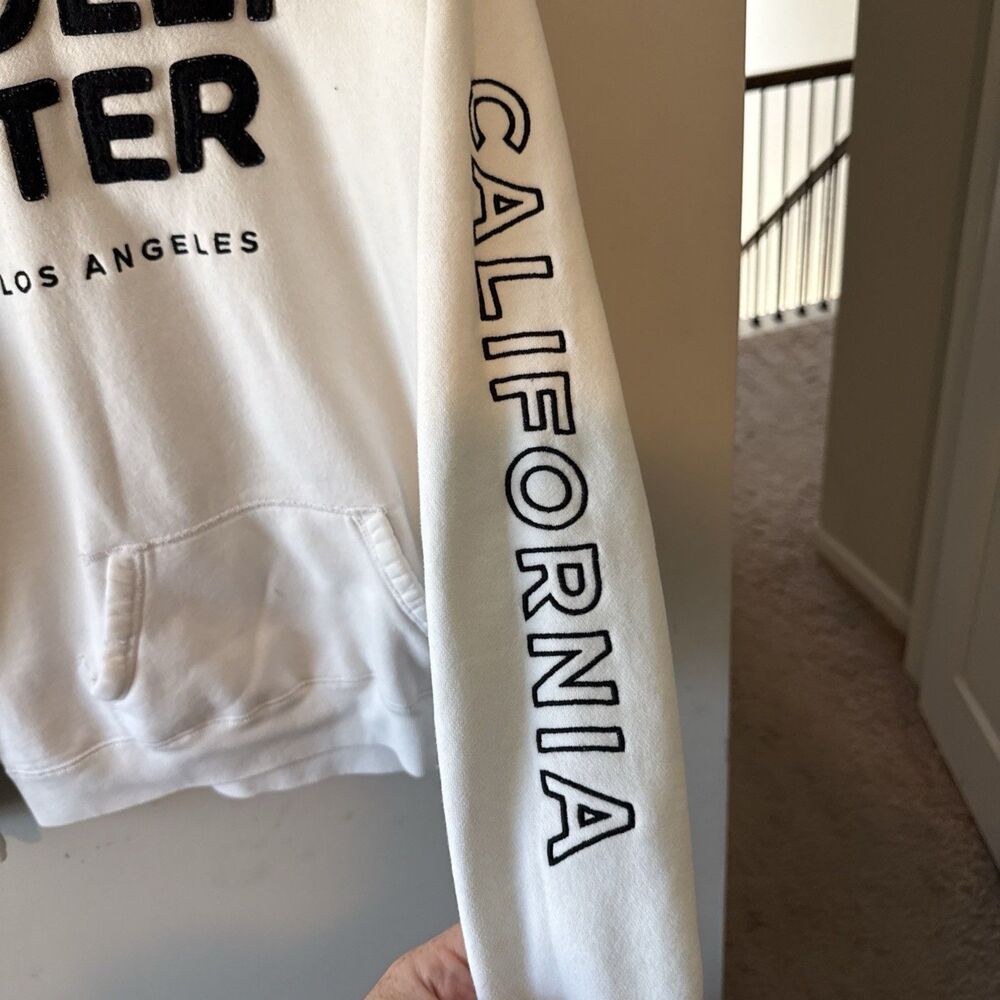 Hollister California Logo Hoodie Sweatshirt White/Navy Medium Y2K Retro - Picture 8 of 9